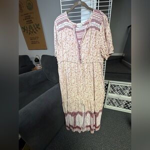 Wonderly Pink and Cream Midi Dress